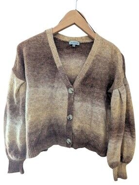 Jamison Honey Ombre Marl Cropped Cardigan XS Puff Sleeve Evereve Cozy Wool EUC